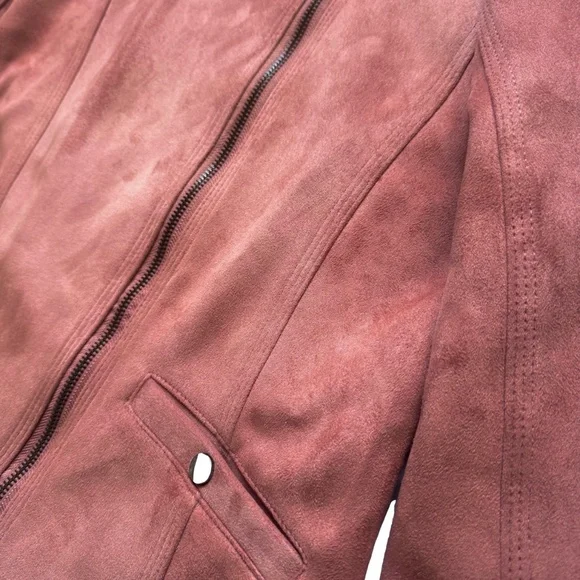 Haute Monde Pink Faux Suede Moto Jacket - Picture 3 of 4